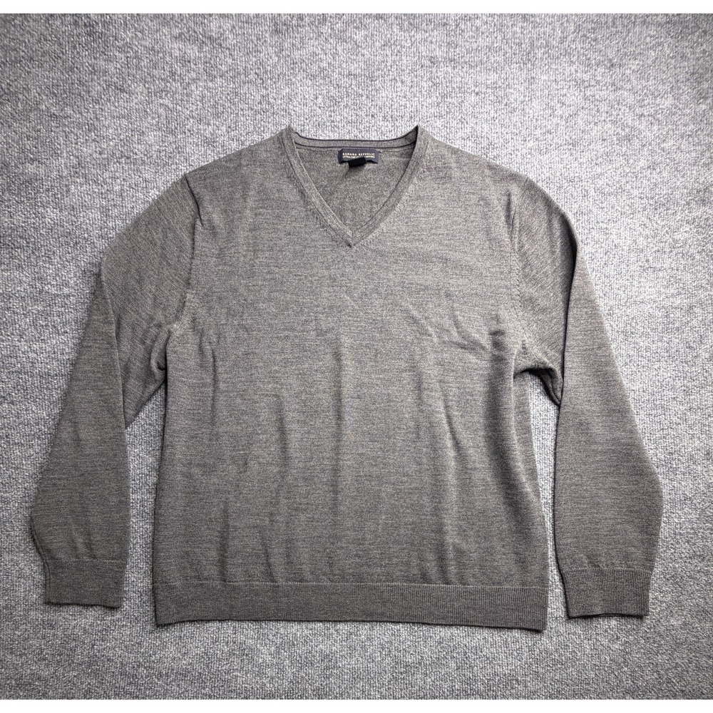 Banana Republic Sweater Mens XL Merino Wool Pullover V-Neck Gray Pull Over
